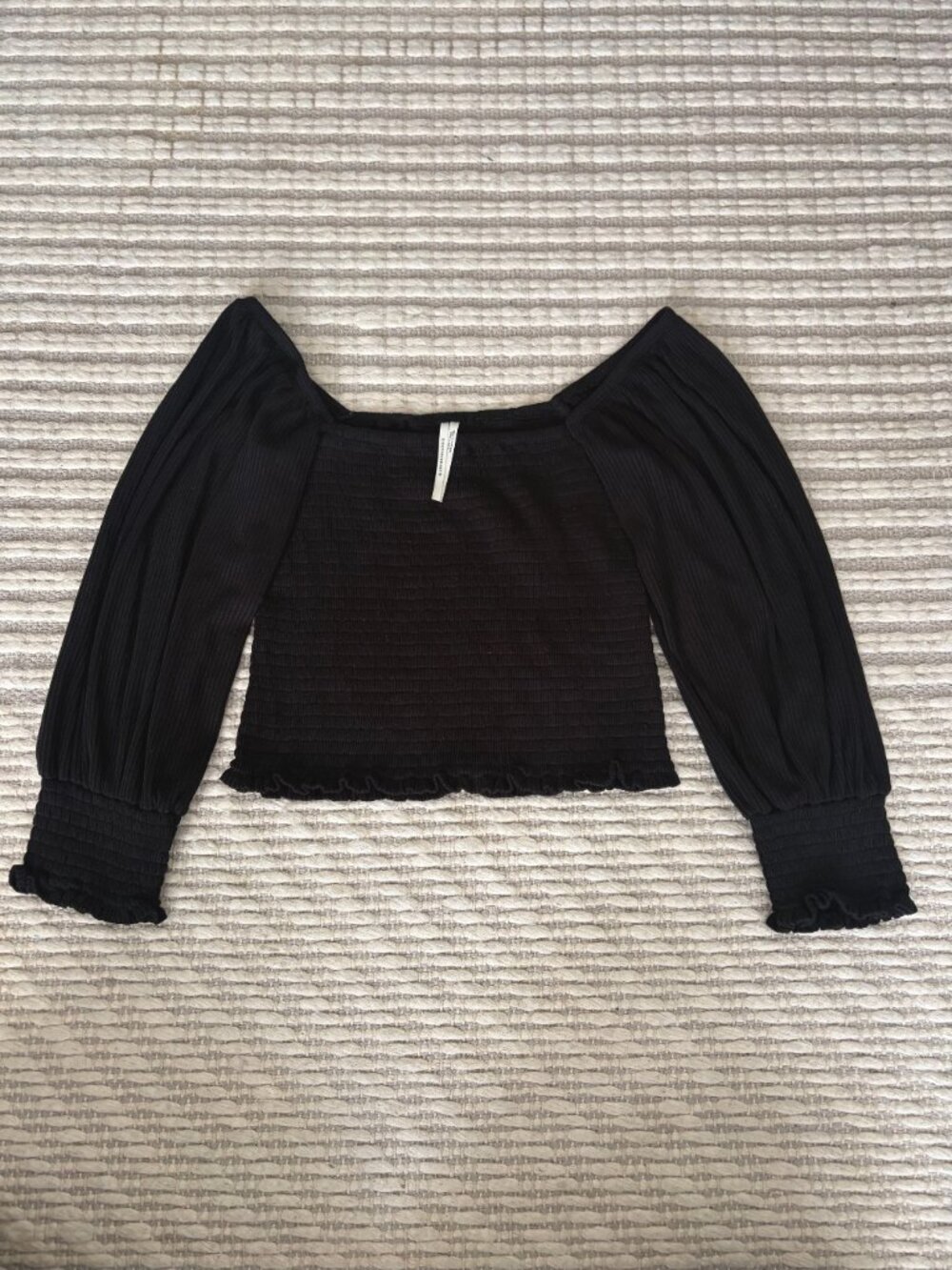 Anthropologie Black Long Sleeve Smocked Bodice Top Size XS